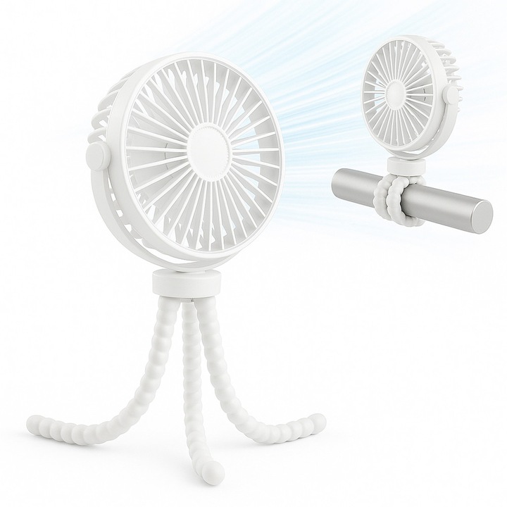 Babakocsi ventilátor, 4000mAh - Techsuit (VP1) - Fehér