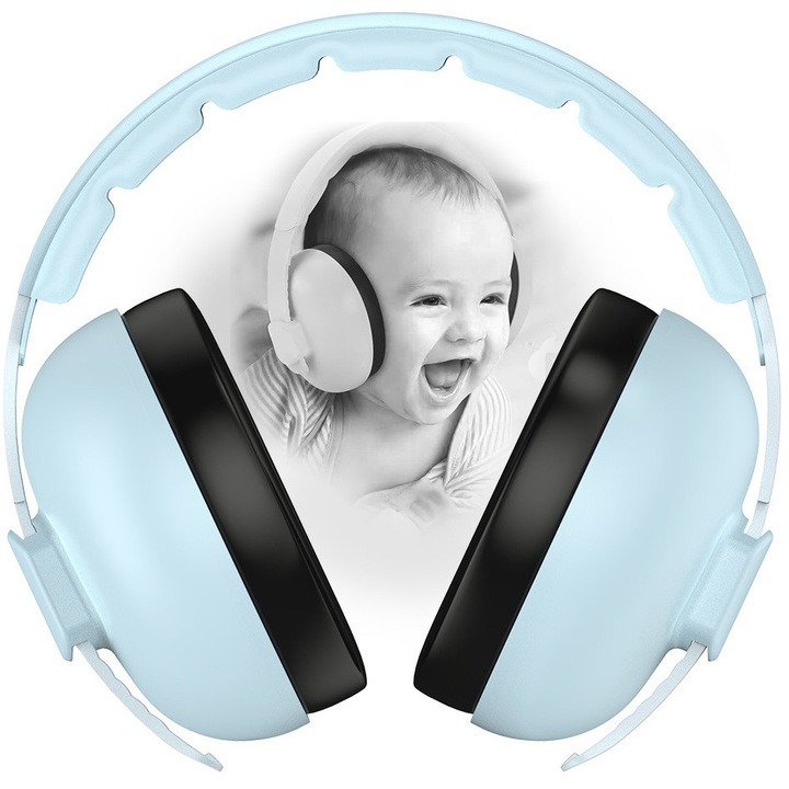 Casti Antifonice Pentru Bebelusi si Copii 3-48 luni WePro Store, Clasica Superioara, Model Ajustabil, Protectie Auditiva in medii Zgomotoase, Anulare a Zgomotului la 25dB, Albastre