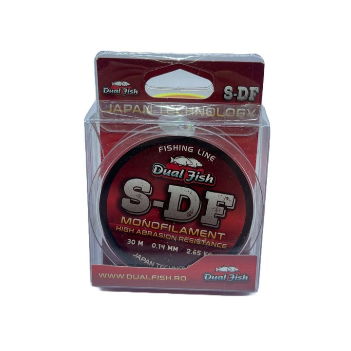 Monofil S-DF zsinór, 30 m, 0,14 mm vastag, 2,65 kg szilárdságú, Dual Fish
