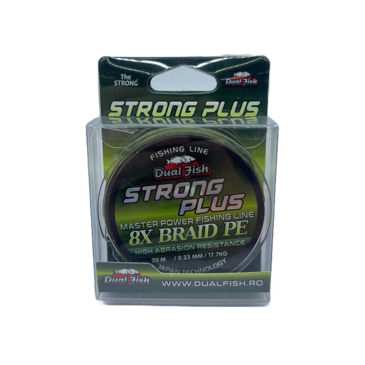 8X Strong Plus textil zsinór, 20 m, 0,23 mm vastag, 17,7 kg szilárdságú, Dual Fish
