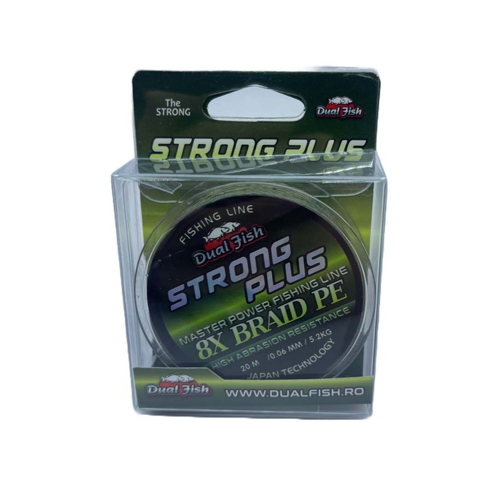 8X Strong Plus textil zsinór, 20 m, 0,06 mm vastag, 5,2 kg szilárdságú, Dual Fish