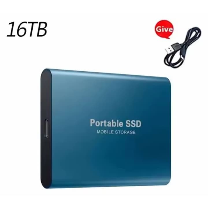 SSD extern, Aluminiu, Portabil, USB 3.0, 16TB, Albastru