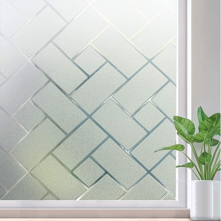 Folie Decorativa CCmax pentru Geam, Model Impletit, Protectie Solara si Intimitate, 600 x 2000 mm, Aplicare Usoara cu Apa