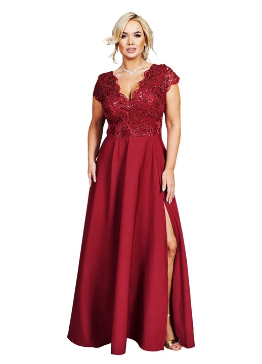 CRISTA hosszu, elegans ruha, plus size, bordo, Bordó