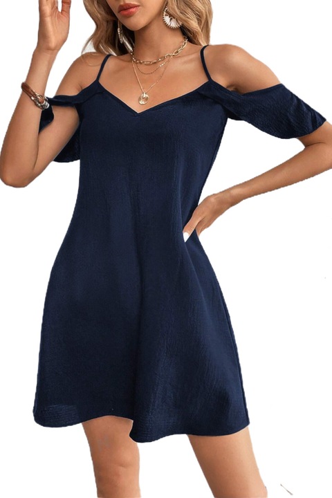 Rochie de vara lejera, volanase pe umeri, Albastru inchis
