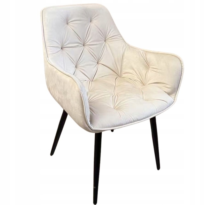 Fotoliu catifea tapitat, Sersimo, cu spatar inalt si design cu cusaturi, 55x60x89 cm, bej