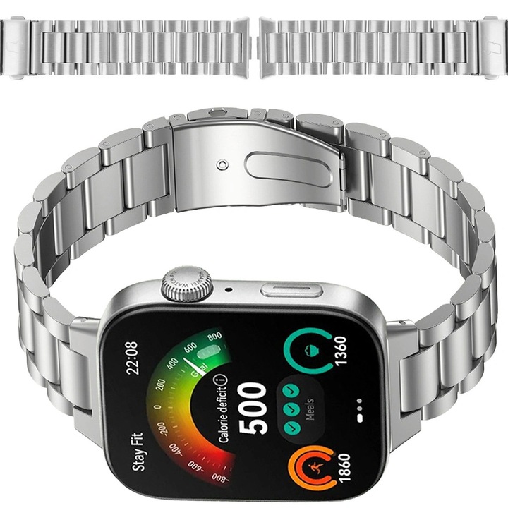 Curea Bizon Strap Watch Aura pentru smartwatch, argintiu, inox, dimensiuni ajustabile