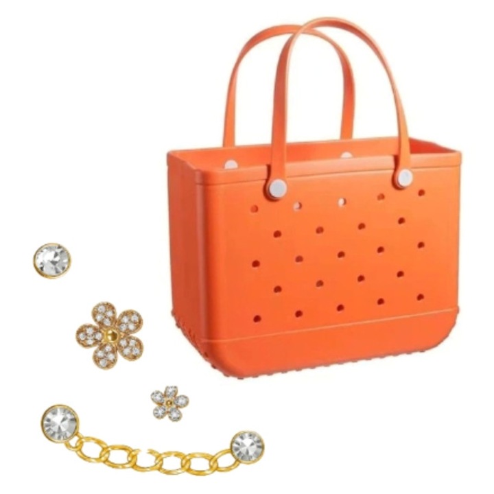 Multifunkcios bevasarlotaska es 4 kiegeszito, arany, EVA, vizallo, Aranyszín/Narancssárga