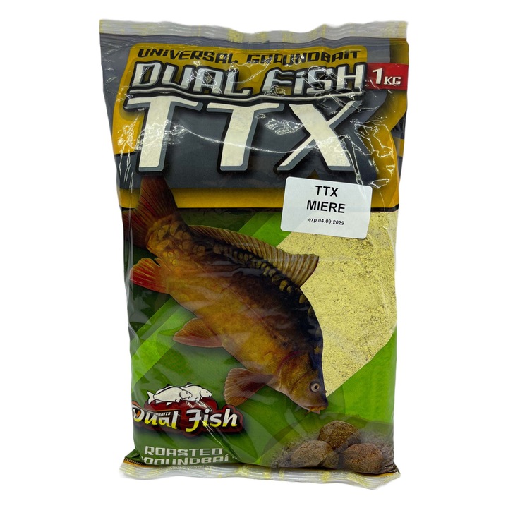 TTX csali zúzott szemcsék formájában horgászathoz, adalékanyagokkal, MÉZES ízesítésű, 1 kg, Dual Fish