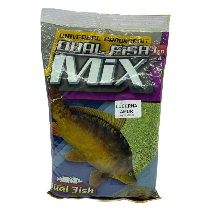 KEVERT, zúzott szemcsés horgászcsali, adalékanyagokkal, AMUR LUCERNE ízesítéssel, 1 kg, Dual Fish