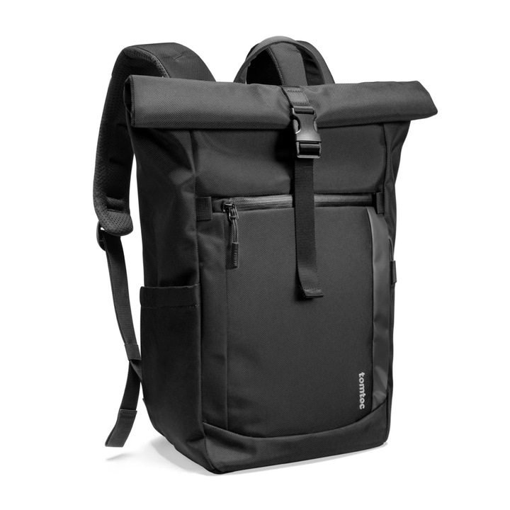Rucsac barbati Tomtoc Navigator-T61 Rolltop L, Ghiozdan de zi cu zi, Urban, Dimensiuni 22.61x34x17.98 cm, Impermeabil, Capacitate 30L, Compatibil laptop, Multifunctional, Bretelele confortabile, Casual, Sport, Calatorii, negru