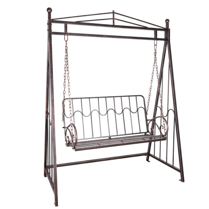 Градинска люлка, метална, с арка, пергола, 2 места, античен бронз, 162x90x205 см, Дон