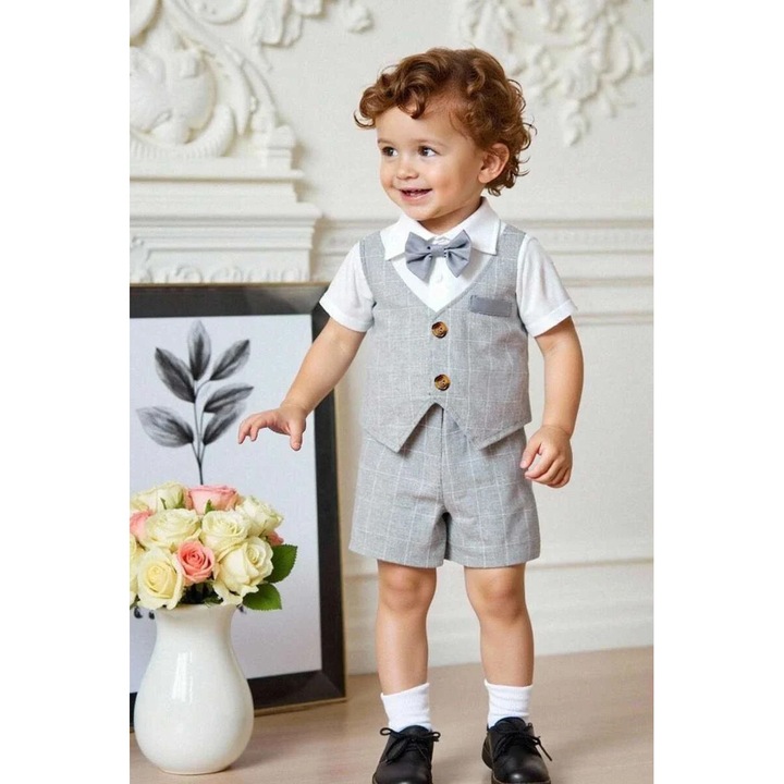 Комплект риза с къс ръкав и шорти - сив, Сив