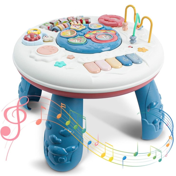 Masuta Educativa Montessori pentru Copii - Jucarie Interactiva si Multifunctionala cu Lumini, Sunete, Sortare Forme, Taste Pian si Elemente Senzoriale Distincte - Multicolor - Cadoul Ideal pentru Baieti si Fete