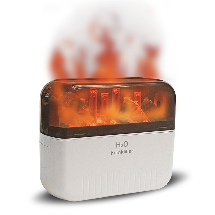 Umidificator cu difuzor aromaterapie VOLCANIC DOUBLE SPRAY rezervor 400ml, 2.5w, spray 30-40ml/h, mod dublu vaporizare, temporizator 4/8h, usb 5v/1a, material abs/as, design compact 160x65x128mm, 250g