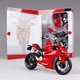 Ducati 1199 Panigale motorkerékpár modell, 1:12, piros, mozgó elemekkel, méretek 9x17x6cm