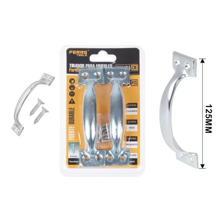 2 db-os bútorfogantyú készlet, rozsdamentes acél, könnyen összeszerelhető, ajtókhoz és fiókokhoz, 125 mm, ezüst