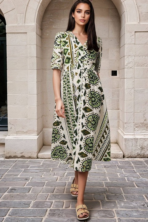 Rochie midi eleganta din viscoza imprimata, cu buzunare Roh DR4774