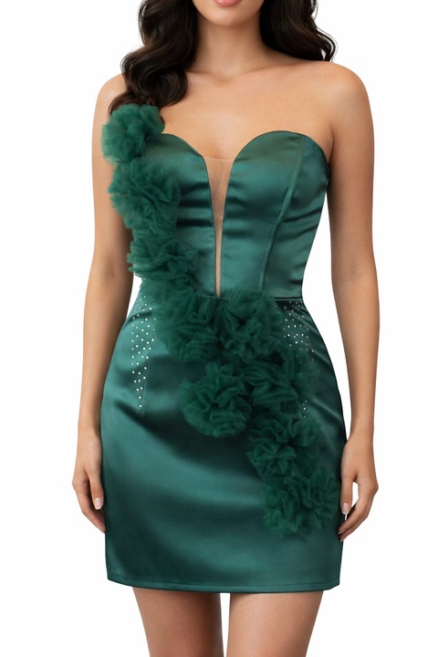 Rochie femei, verde cu aplicatii 3d si strasuri, marimea 34
