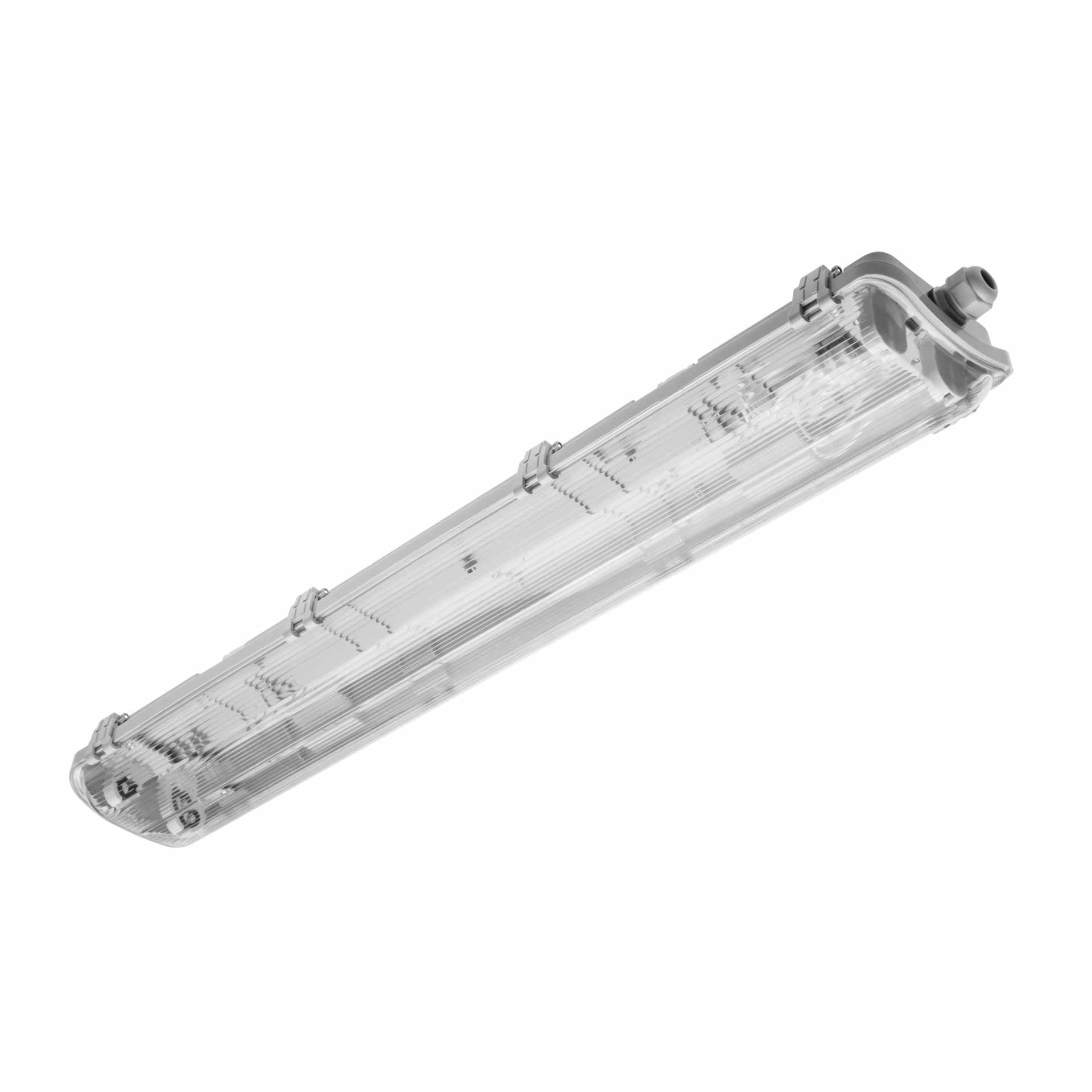 Corp etans pentru tuburi LED 2x60cm, G13, AC220-240V, 50/60Hz, IP65, ABS/PS, alimentare tuburi 1 singur capat