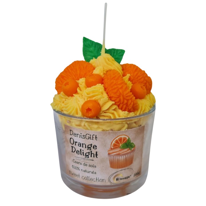 Ароматна десертна свещ с портокали и бита сметана, изработена от соев восък, чисто горене