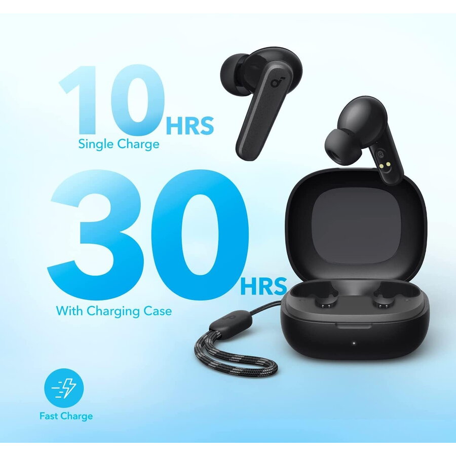 Casti TWS Anker R50i, tip butoni, utilizare multimedia, Bluetooth 5.3, 2 x mic, durata baterie pana la 30 ore, IPX5, negru