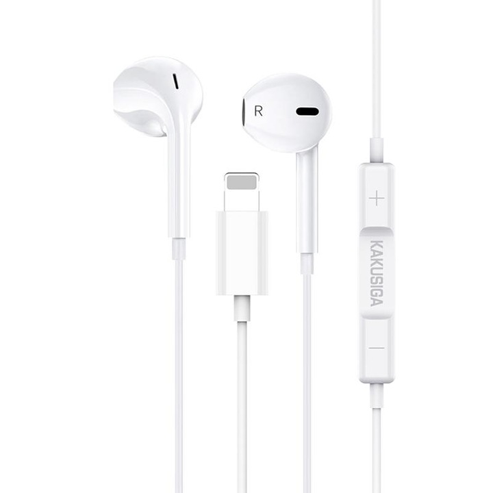 Слушалки с кабел, KSC-846, съвместими с Apple, микрофон и контрол на силата на звука, бели