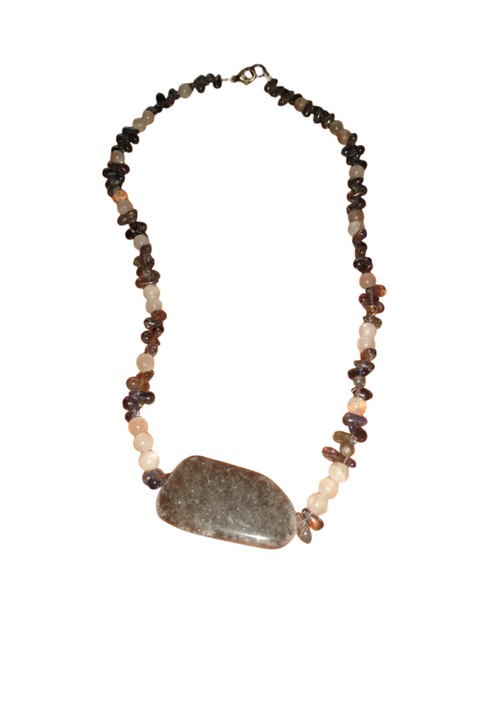 Colier gri cu pandantiv din piatra Agat, 40cm