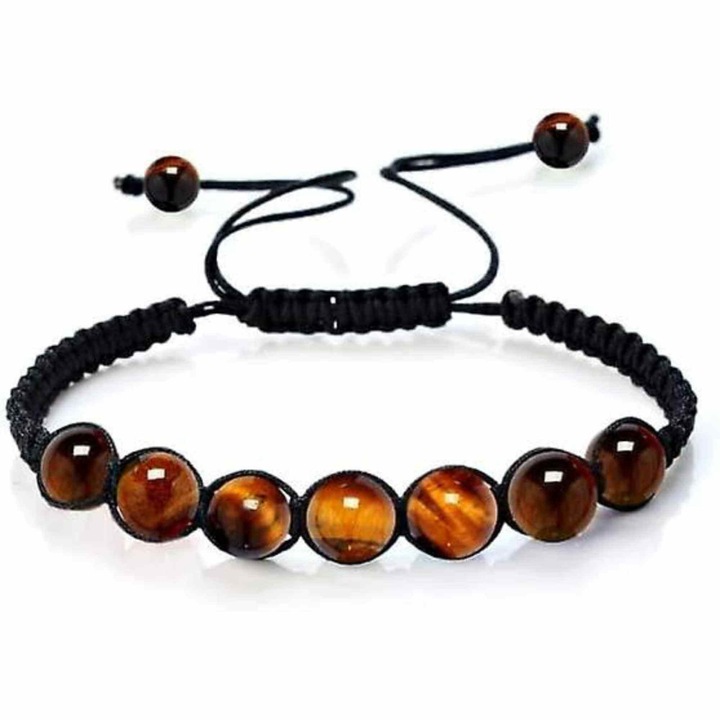 CraftMystic állítható karkötő, 6 mm-es tigrisszem gyöngyök, natúr szín, kerülete 12x18cm