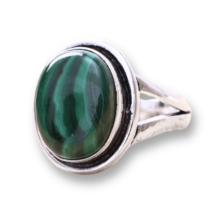 Állítható gyűrű, CraftMystic, természetes malachit, ezüst, zöld árnyalatok