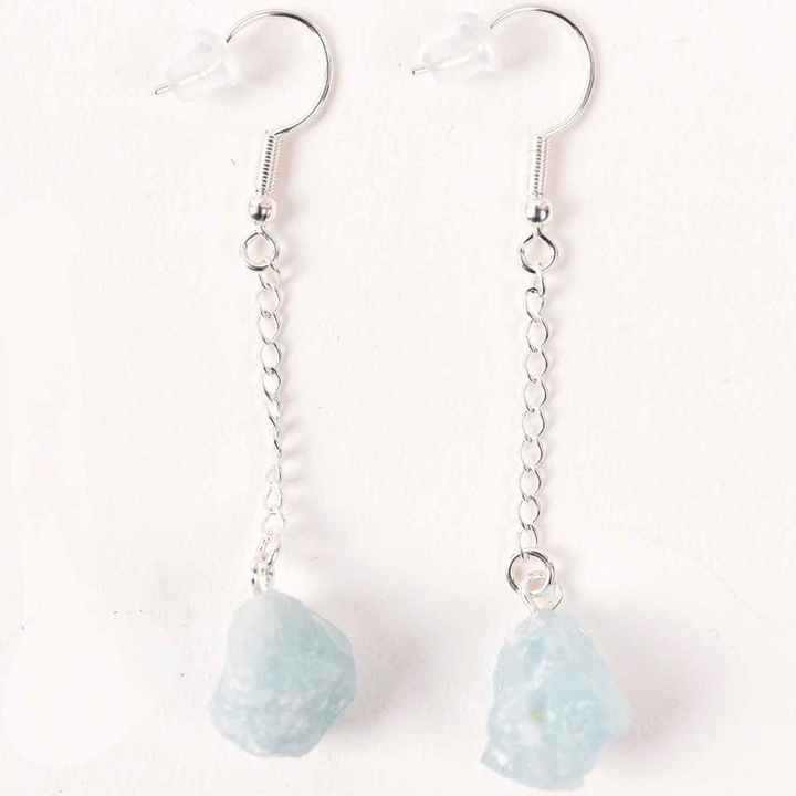 CraftMystic lánc fülbevaló, nyers akvamarin, ezüst, 6-7 cm