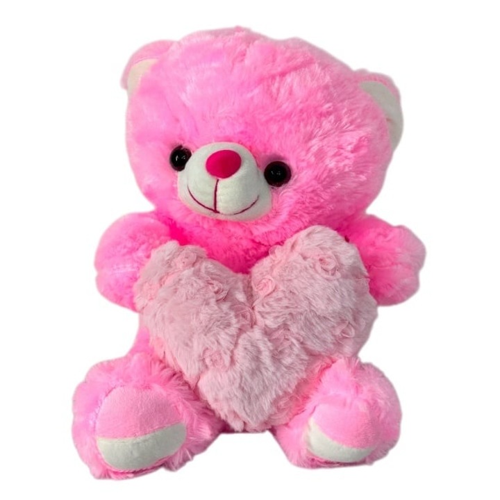 Ursulet de plus Candy cu inimioara, inaltime 25 cm, Roz, Velve
