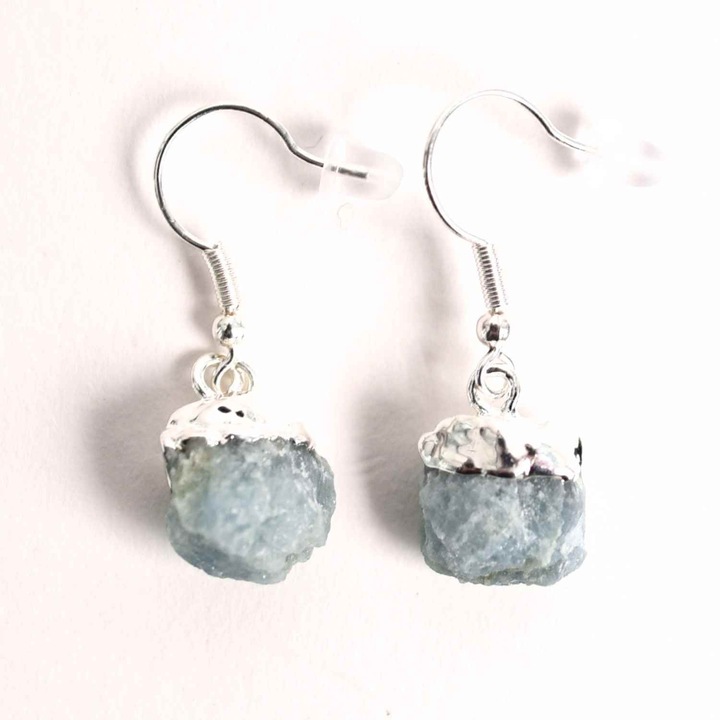 Nyers akvamarin fülbevaló, CraftMystic, ezüst, 9-12 mm