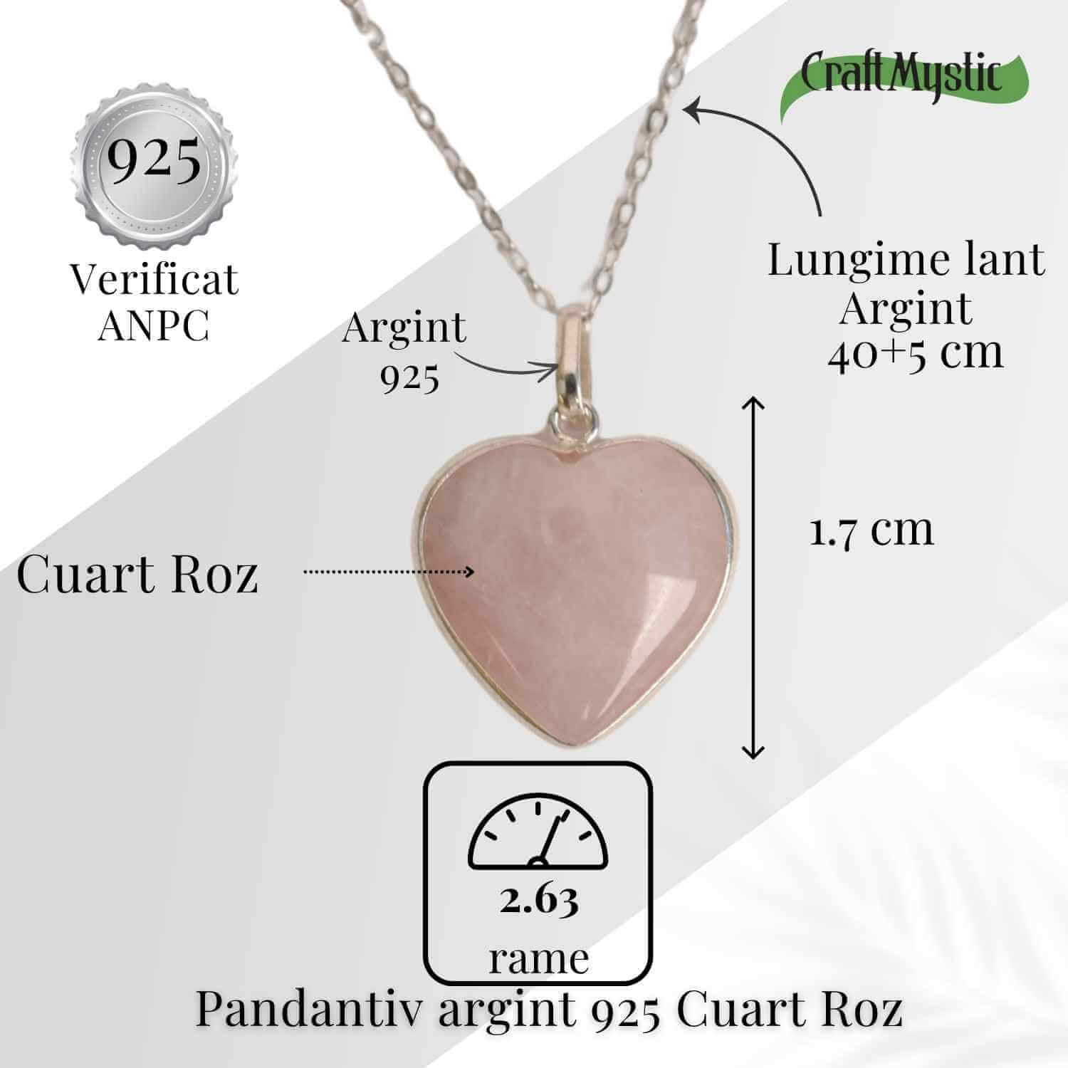 Simbolul Iubirii Pure – Colier Inima Cuart Roz din Argint 925 - eMAG.ro