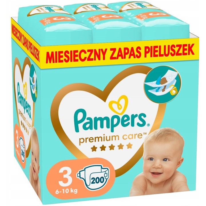 Пелени Pampers Premium Care, 200 бр., Размер 3, 6-10 кг, висока абсорбция, повишена еластичност