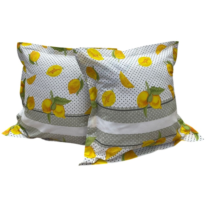 Set doua huse de perna, culoare alb/galben, din colectia "Limoncello" by Liz Line, 70X70cm din bumbac - SP70/70300