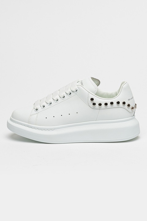 Alexander Mcqueen, Pantofi sport wedge de piele cu tinte, Alb/Argintiu