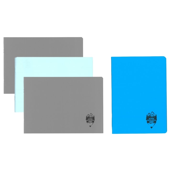 Set caiete Daco, Muzica + Biologie + Geografie, coperta plastic, baieti, albastru/gri, 17x24cm