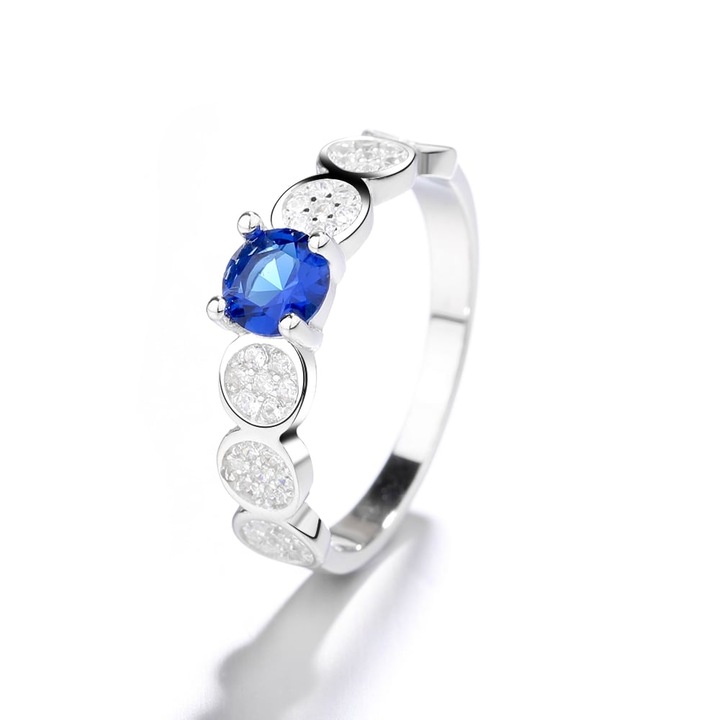 925 ezüst gyűrű, JW1362, elegáns modell kék kővel, ródiummal bevonva (Méret: 5)
