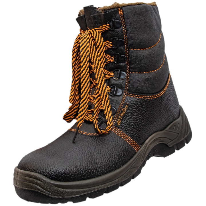 Bocanci de protectie, S1, imblaniti, bombeu metalic, caramb inalt, talpa antiderapanta, Master, negru 38