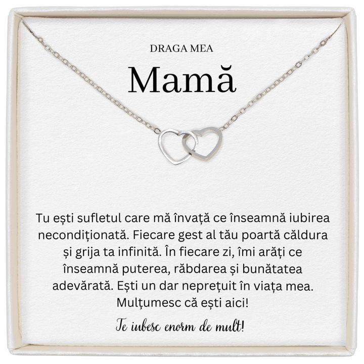 Cadou Pentu Mama, Colier Soulmate Spark, Piatra Zirconiu, Mesaj De Iubire Pentru Mama Ta, Colier Inimi, 39+5 cm