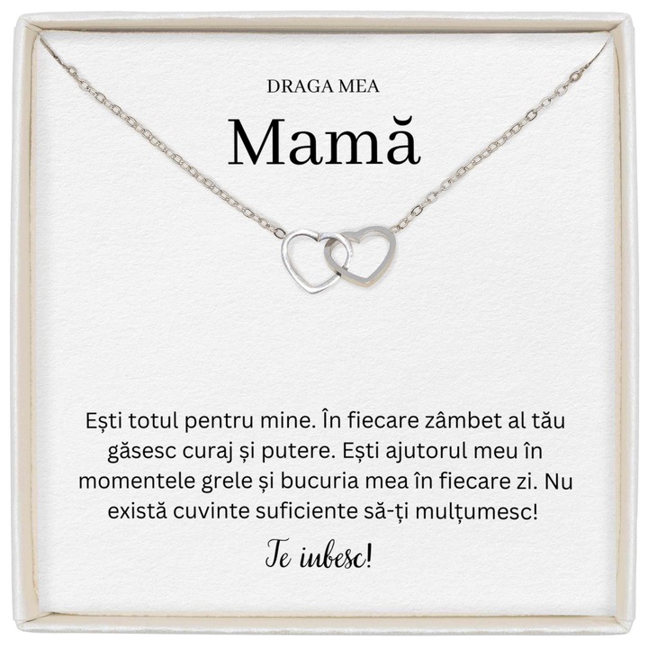 Cadou Pentu Mama, Colier Soulmate Spark, Piatra Zirconiu, Mesaj De Dragoste Pentru Mama Ta, Colier Inimi, 39+5cm