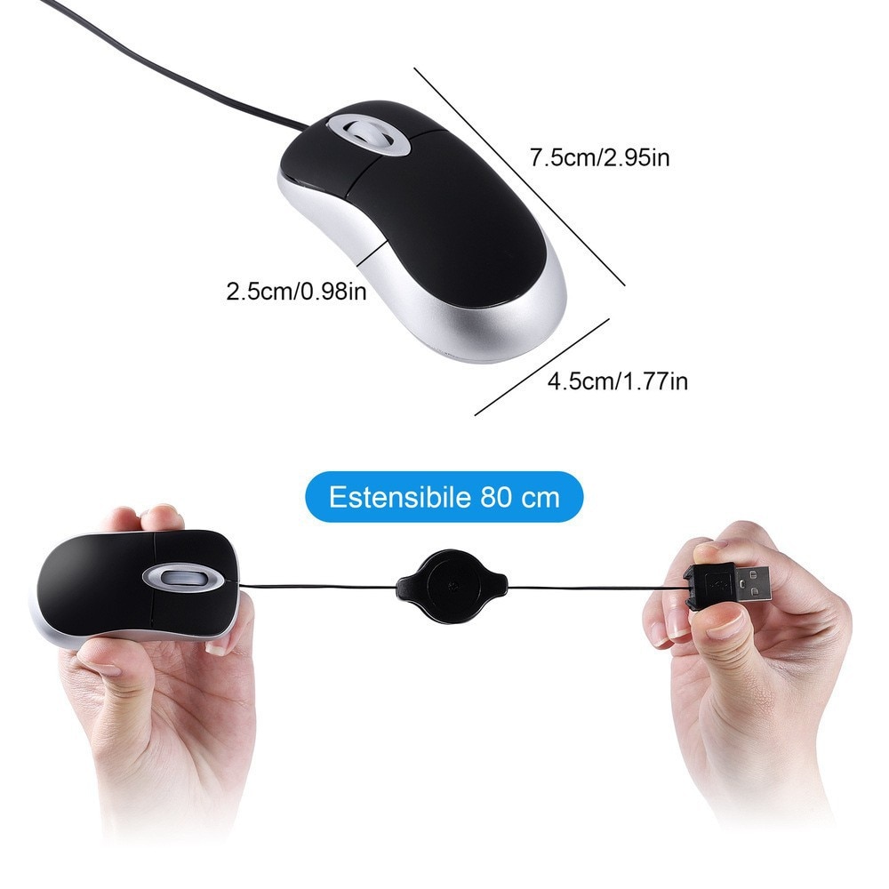 Mini Mouse, ORBER, Mouse cu fir, Portabil, cablu retractabil, port USB ...