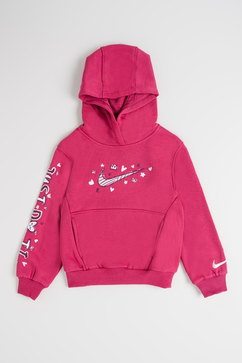 Nike, Худи с памук с принт, 110-116 CM, Фуксия