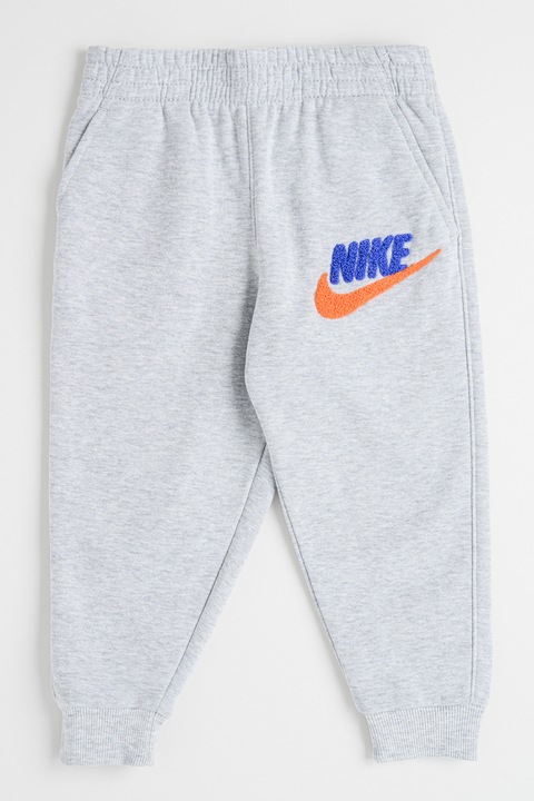 Nike, Pantaloni de trening din amestec de bumbac cu broderie logo, Gri melange