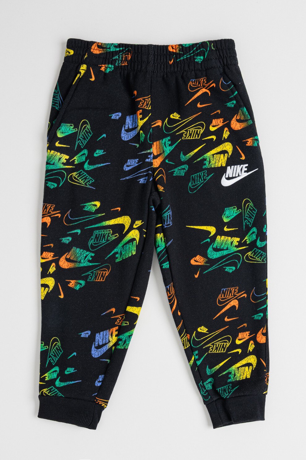 Nike, Pantaloni de trening din amestec de bumbac cu model monograma, Verde, Negru, Galben, 116-122 CM