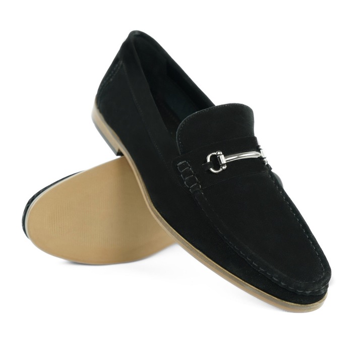 Мъжки мокасини от естествен велур, черни, Черен