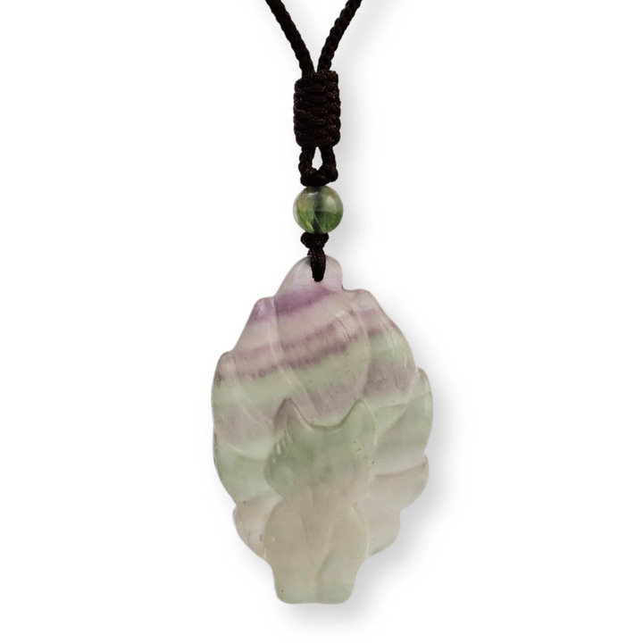 Zöld fluorit gyógyító kristály róka arc medál nyaklánc