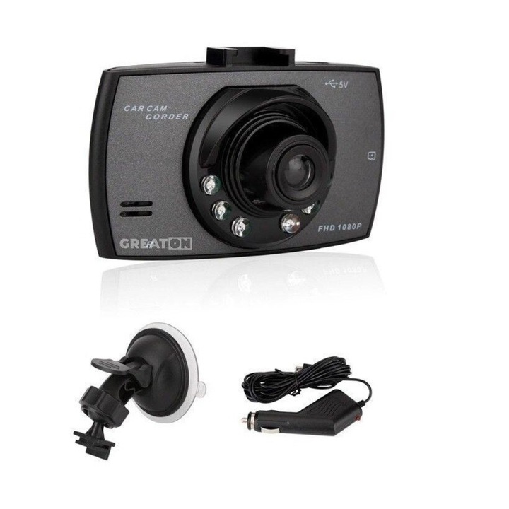 Camera Auto DVR GREATON Full HD 1080P, Vedere nocturna, Lentila Wide 170°, Senzor De Miscare, Functie SOS