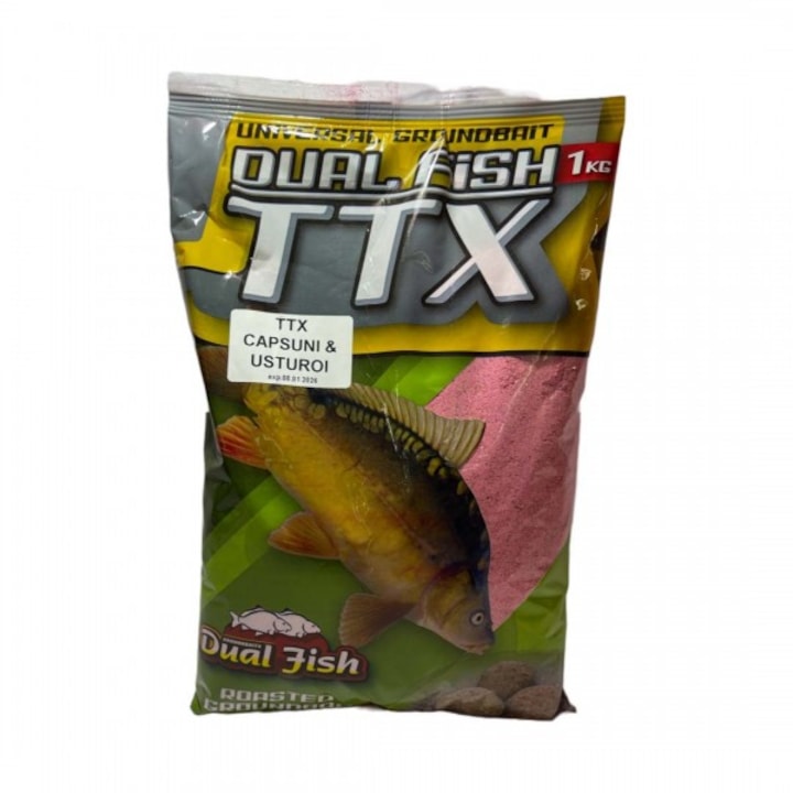 TTX csali zúzott szemcsék formájában horgászathoz, adalékanyagokkal, EPER ÉS FOKHAGYMA ízesítéssel, 1 kg, Dual Fish